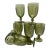 Vintage Set of Ribbed Green Glass Goblets, Set of Nine For Sale