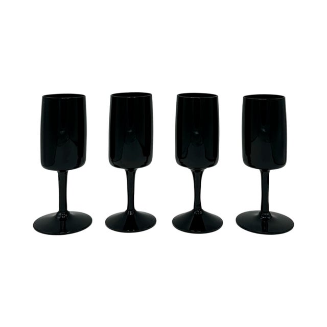 Glass Vintage Mid-Century Modern Black Cocktail Glasses Mid Century Stemware - Set of 4 For Sale - Image 7 of 10