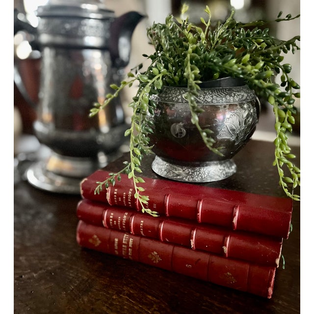 French Antique French Red Leather Bound Books - Set of 3 For Sale - Image 3 of 18