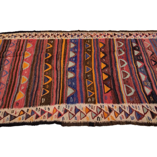 1960s Mid-20th Century Turkish Kilim Multicolor Handmade Tribal Wool Rug For Sale - Image 5 of 10