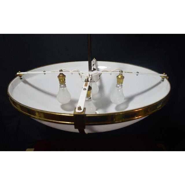 Large Mid-Century Four-Light Opaline and Polished Brass Bowl Chandelier, 1960s For Sale - Image 6 of 17