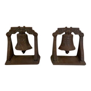 Early American Cast Iron Liberty Bell Bookends - a Pair For Sale