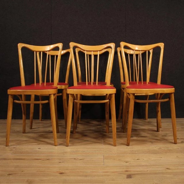 Italian Chairs in Exotic Wood and Faux Leather, 1960, Set of 6 For Sale - Image 12 of 13