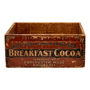 Great Small Size Antique American Wood Breakfast Cocoa Shipping Crate With Original Paper Advertising Label