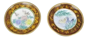 Vintage Chinese Brass Enamel Cloisonne Small Trinket Dish Set Brown - Set of 2