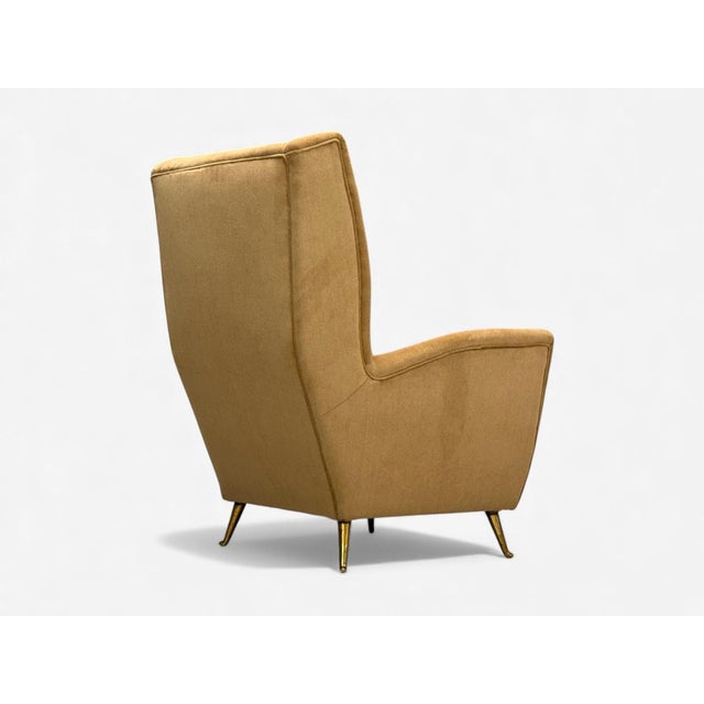 Isa Bergamo, Camel Velvet, Bronze, Wingback Chairs, Italy, 1950s For Sale - Image 10 of 14