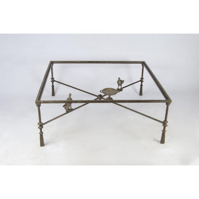 Mid-Century Modern 1940s Giacometti-Style Expressionist Iron Square Coffee Table With Birds, France For Sale - Image 3 of 10