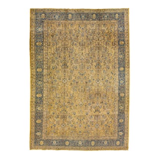 1920s Antique Tabriz Yellow Handmade Allover Floral Persian Wool Rug For Sale