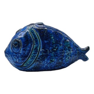 Blue Ceramic Fish by Aldo Londi for Flavia Montelupo Bitossi, Italy, 1970s For Sale
