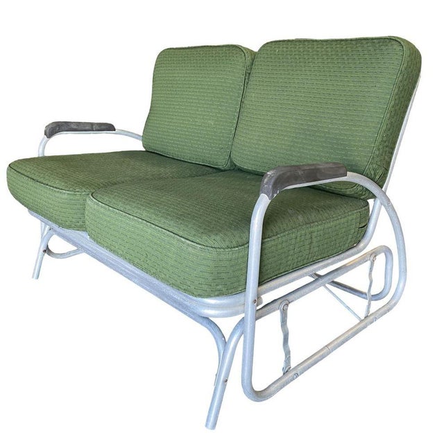 Streamline Art Deco Aluminum Patio/Outdoor Settee Slider/Rocking , Pair For Sale - Image 4 of 7
