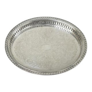 Vintage Eales Silver Plated Small Raised Gallery Oval Trinket Dish Bar Tray For Sale