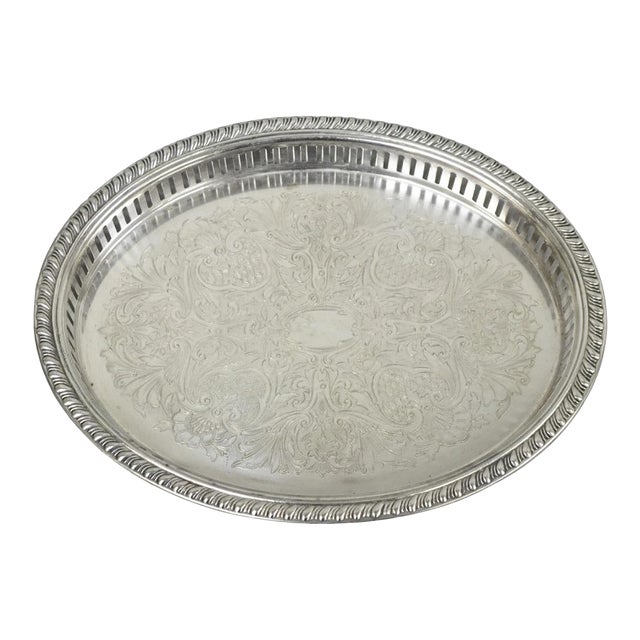 Vintage Eales Silver Plated Small Raised Gallery Oval Trinket Dish Bar Tray For Sale