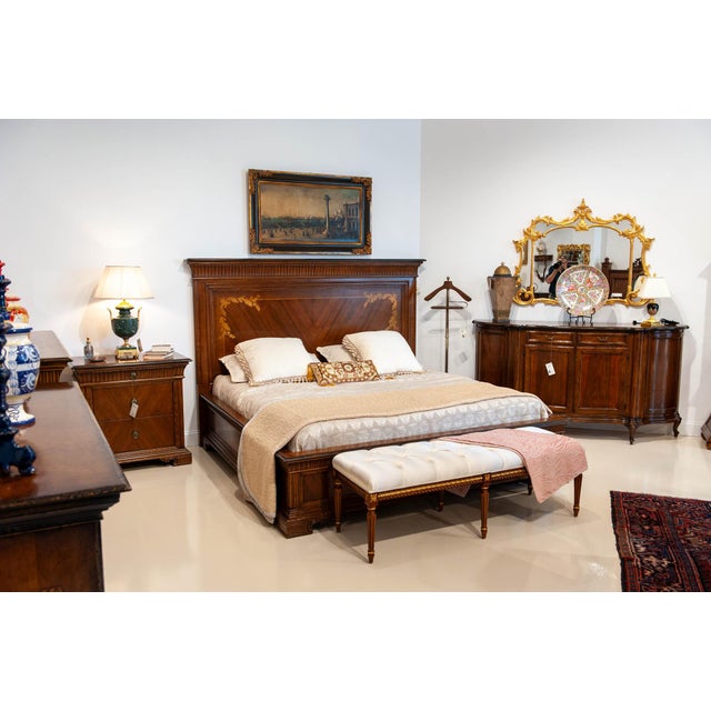 Handcrafted Italian Empire Style Walnut Bed With Marquetry Headboard For Sale - Image 6 of 7