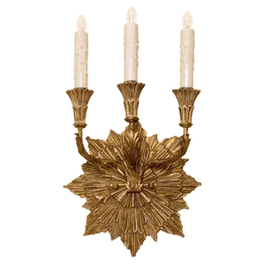 Carved Italian Gilt-Wood Three Arm Sconce by Randy Esada Designs