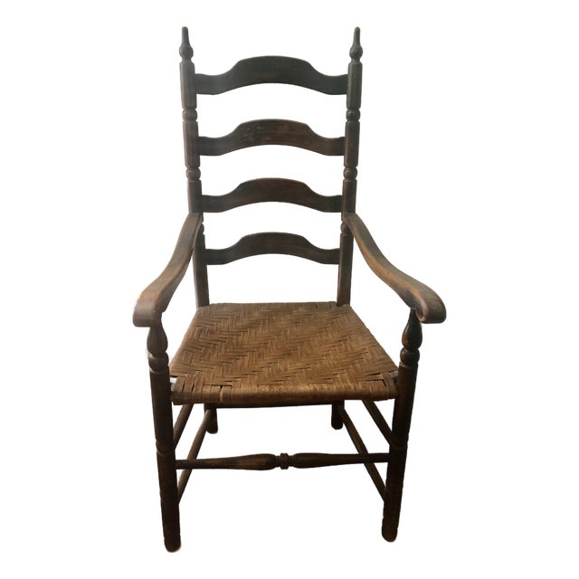 Early 20th Century High Back Ladder Back Chair W/ Double Arms and Web Seat For Sale