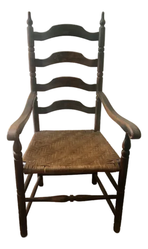 Early 20th Century High Back Ladder Back Chair W/ Double Arms and Web Seat