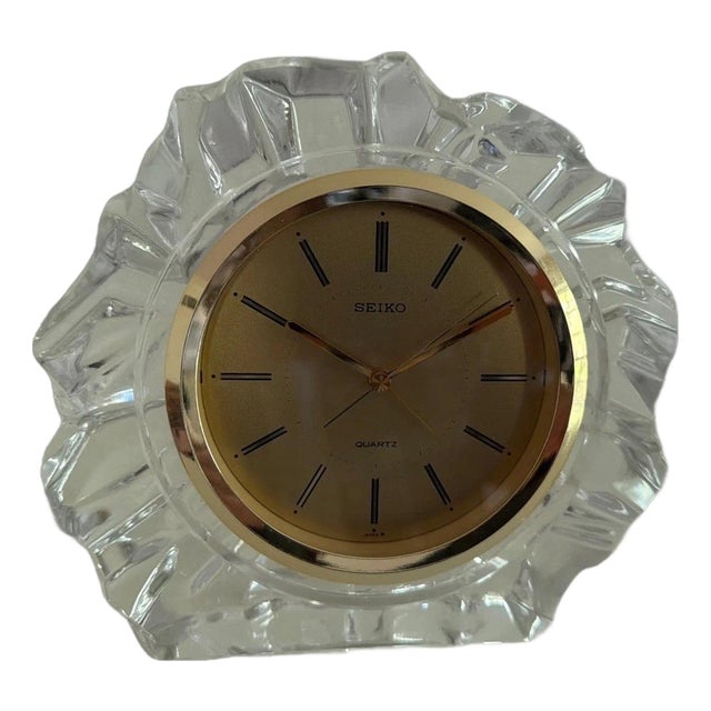 1980s Elegant "Ice Formation" Cut Crystal Seiko Mantle Clock Face Working Condition - Battery Operated For Sale