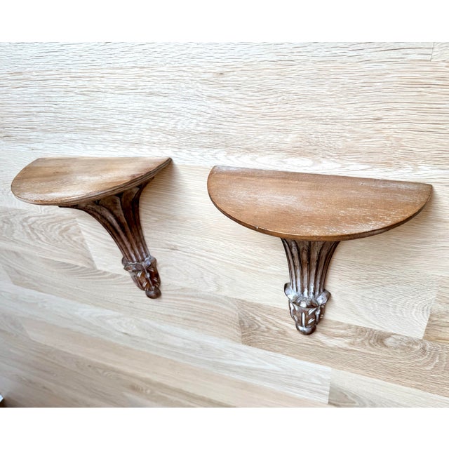 1970s Carved Wood Wall Shelves / Brackets From Italy by Decorative Crafts, a Pair For Sale - Image 4 of 8