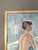Textile Mid-Century Modern 'Bath Time' Figurative Portrait Oil Painting, Framed For Sale - Image 7 of 11