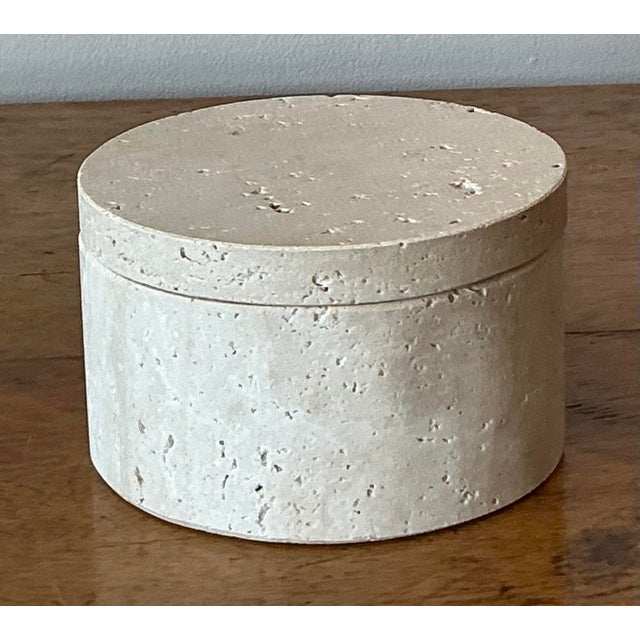 Vintage Boho Raw Travertine Lidded Box For Sale - Image 4 of 8
