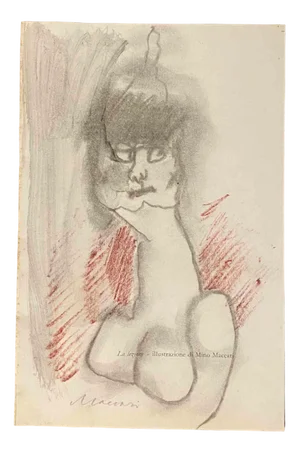 Mino Maccari, The Lesson, Pastel Drawing, Mid-20th Century