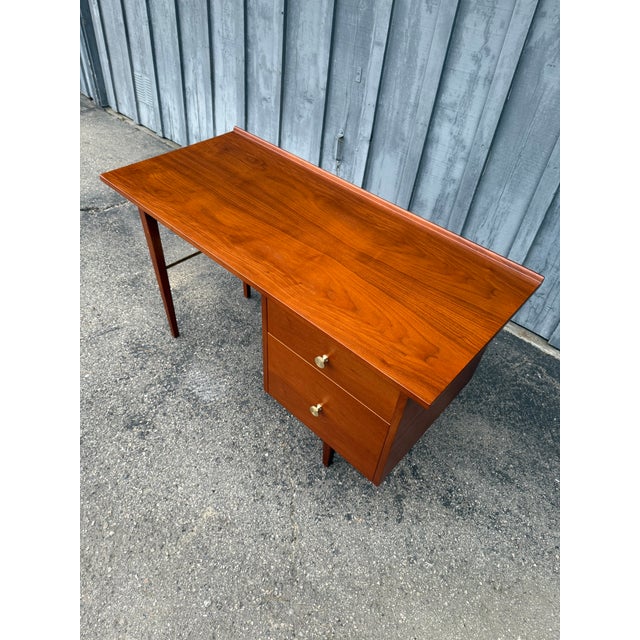 1950s 1950s Mid Century Walnut and Brass Wrting Desk in the Style of Milo Baughman For Sale - Image 5 of 8