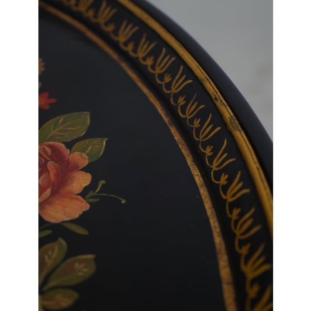 Paint Vintage Black Lacquer Toleware Tray Top End Table For Sale - Image 7 of 16