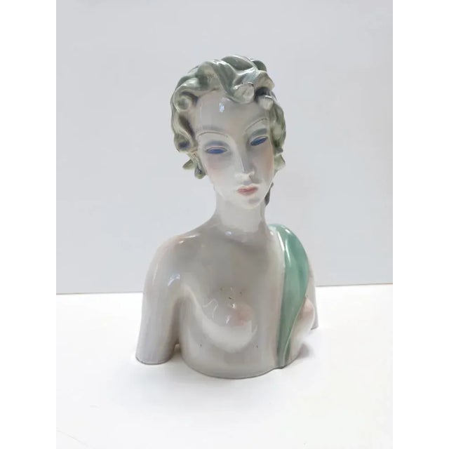 Mid-Century Modern Painted and Polished Ceramic Female Bust by Clelia Bertetti, Italy, 1930s For Sale - Image 3 of 18