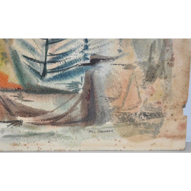 Original vintage 1950s California abstract landscape watercolor painting on paper by Melvin "Mel" Brenner (1920-1998)....