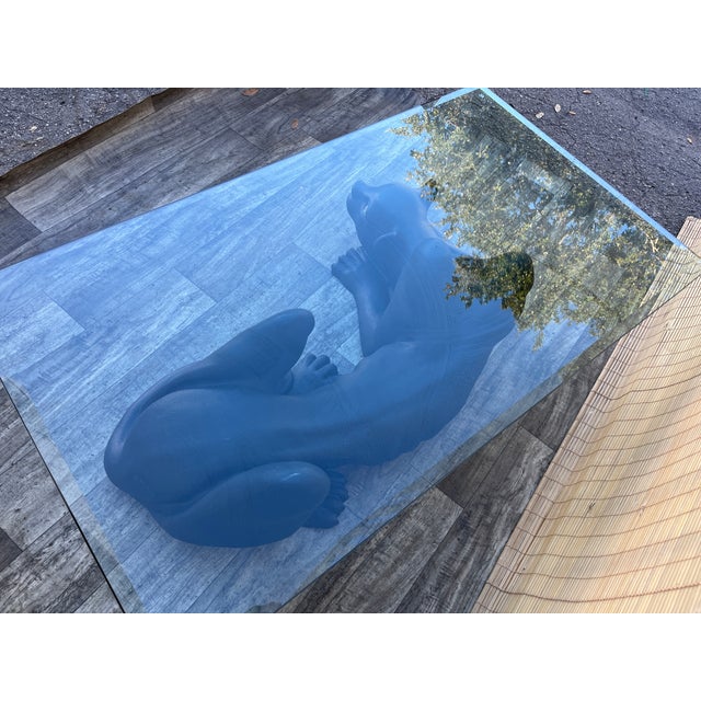 Glass Large Hollywood Regency Black Panther Sculptural Base Coffee Table. Circa 1970s For Sale - Image 7 of 17