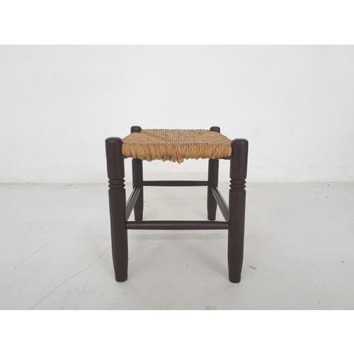 Vintage Rattan and Wooden Stool, France, 1960s For Sale - Image 3 of 5