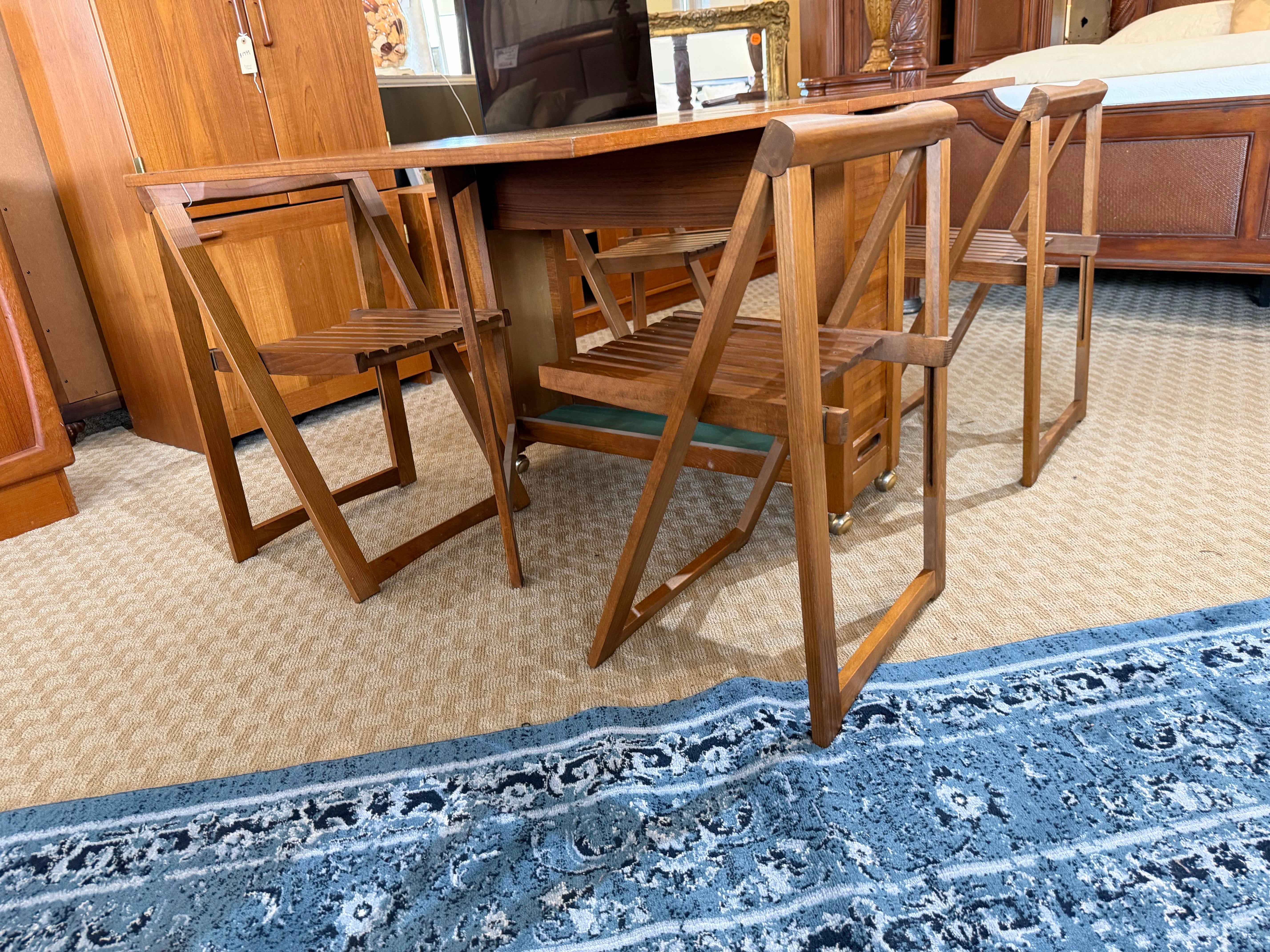 1960s Romanian Mid-Century Modern Hideaway Drop Leaf Dining Set