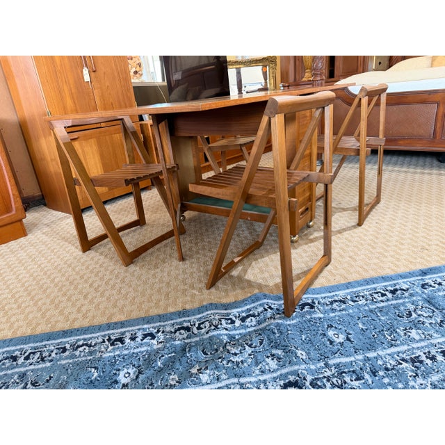 Mid-Century Modern 1960s Romanian Mid-Century Modern Hideaway Drop Leaf Dining Set With 4 Chairs - 5 PCS For Sale - Image 3 of 8