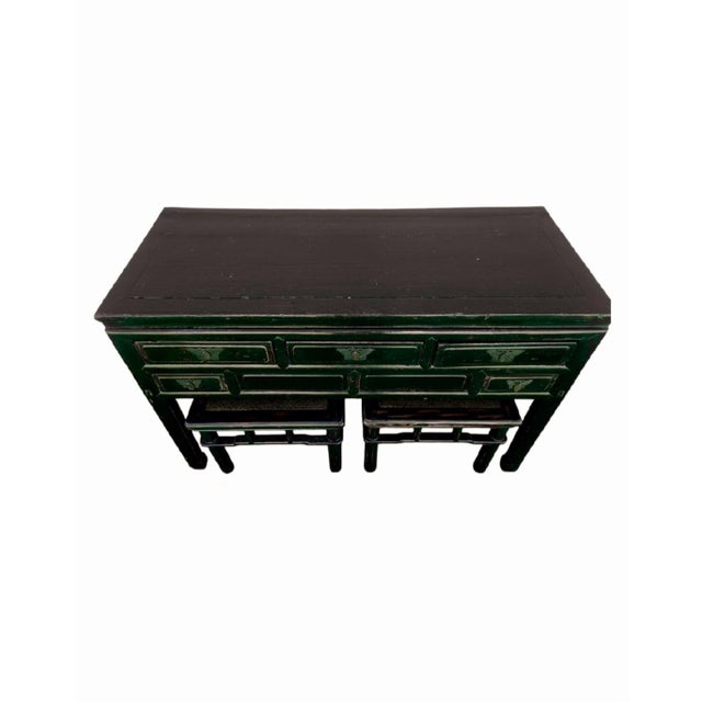Rustic Vintage Black Rustic 5 Drawer Butterfly Hardware Ming Style Leg Console Table For Sale - Image 3 of 11