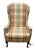 American Vintage Chippendale Style Mahogany Frame Plaid Print Upholstery Wingback Chair - Pair For Sale - Image 3 of 11