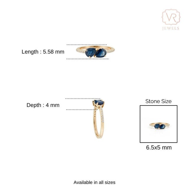 Modern 14k Gold Toi Et Moi Ring Size 6.5 With 1.45ct Blue Sapphire & Diamonds For Sale - Image 11 of 16