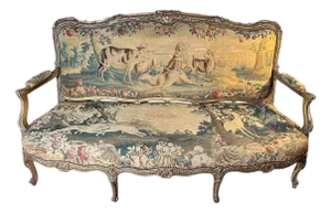 Louis XV Style Giltwood Canape Upholstered in 18th Century Beauvais Tapestry, Manner of Jean-Baptiste Tilliard