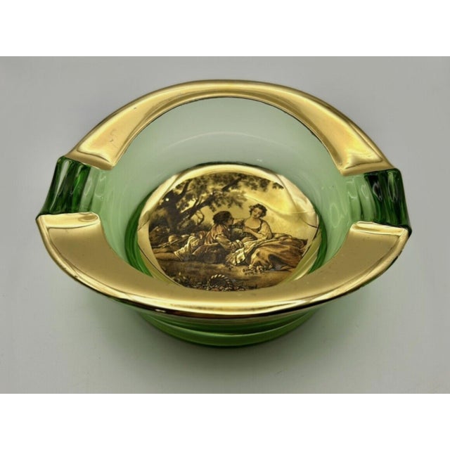Green Vintage Italian Romeo & Juliet Ashtray Trinket Dish Green Glass With Gold 1950 For Sale - Image 8 of 12