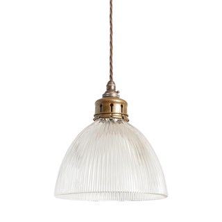 Antique Reclaimed Glass Pendant Light from Holophane, 1940s For Sale