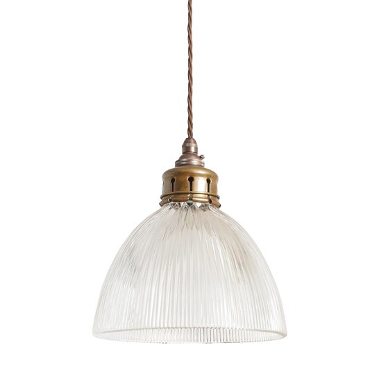 Antique Reclaimed Glass Pendant Light from Holophane, 1940s For Sale