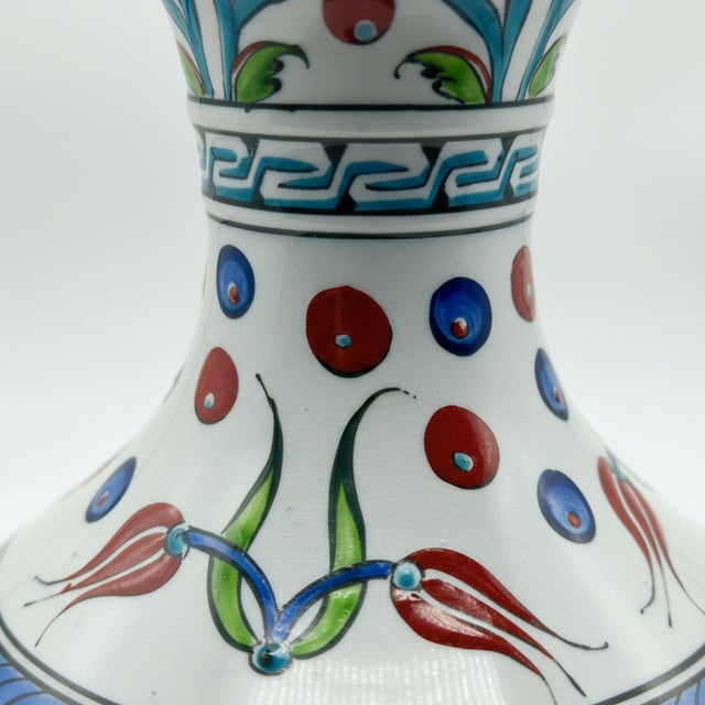 Handmade Ceramic Flared Vase (30cm) – Colorful Ottoman Tulips – Rustic Farmhouse Home Decor For Sale - Image 4 of 8
