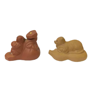 Set of 2 Small Ceramic Animal Figure Display Art