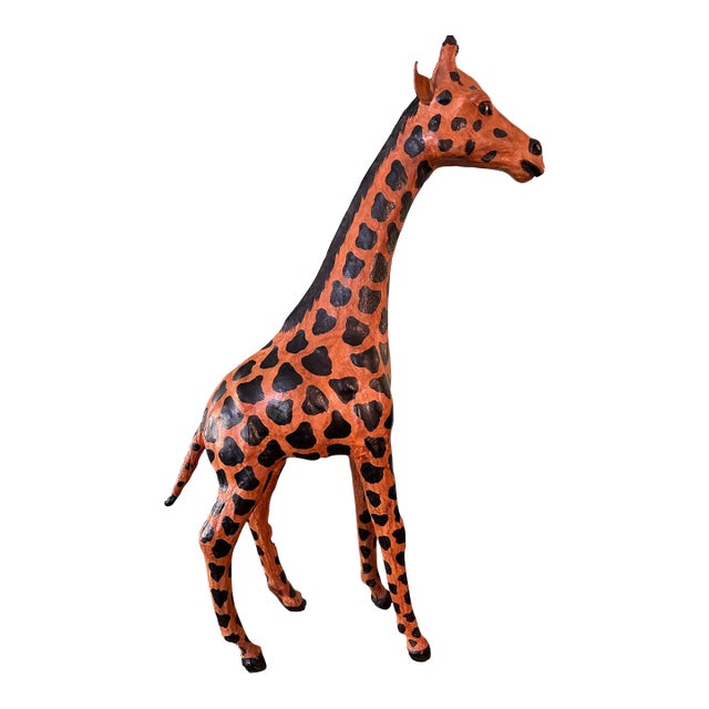 1970’s 18” Leather Wrapped Hand Painted Giraffe Model For Sale