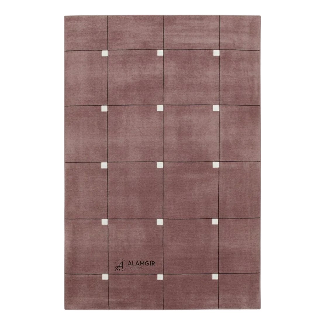 Hand-Tufted Wool Rug in Light Burgundy With Subtle Grid Pattern | Chairish
