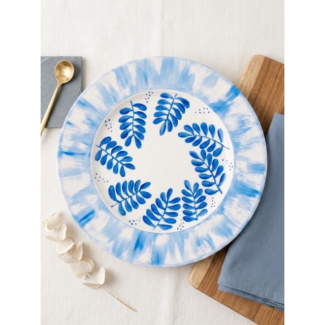 2000 - 2009 Vintage French Marie Daâge Hand-Painted Blue and White Porcelain Dinner Plate For Sale - Image 5 of 6