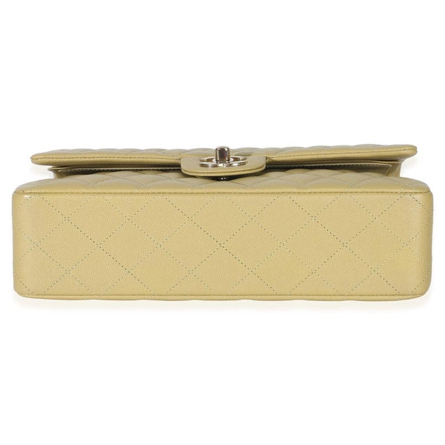 1950s Olive Quilted Caviar Medium Classic Double Flap Handbag For Sale - Image 5 of 9