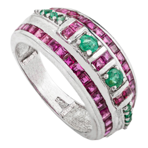 Unique 2.23 Carat Ruby & Emerald Sterling Silver Dome Band Ring for Women - Size 7