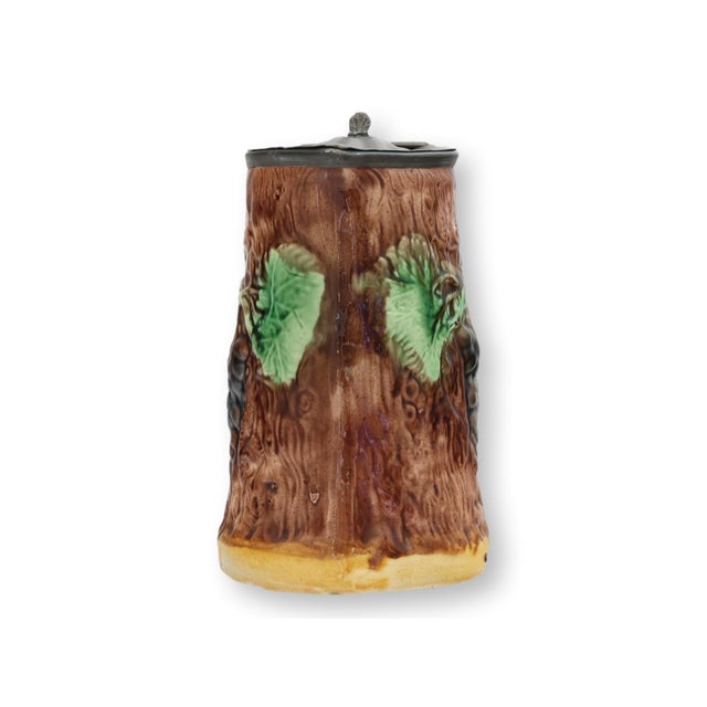 Antique Majolica Syrup Pitcher With Pewter Lid For Sale - Image 4 of 6