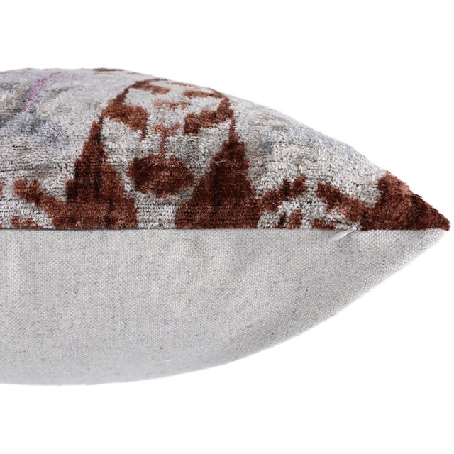 Textile The Rust & Icy Lilac Vertical Ikat Silk Velvet Pillow - 20" X 20" For Sale - Image 7 of 8