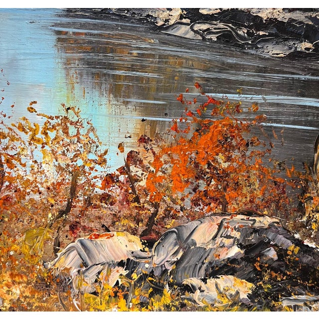 After Erd Porret, Riverbank in Autumn, Oil on Canvas For Sale - Image 5 of 13